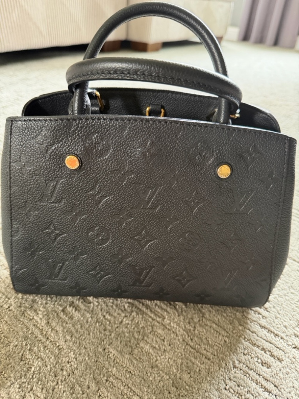 Louis Vuitton Black Embossed Monogram Montaigne BB Multi Satchel with Gold